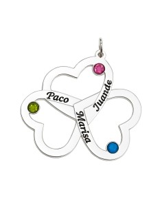 Colgante Tres Corazones Plata de Ley 925 34 × 34 mm ✨ Nombres + Piedras