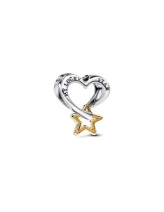 Charm en plata de ley con recubrimiento en oro de 14k Estrella y Corazón de la Suerte | Pandora Oficial