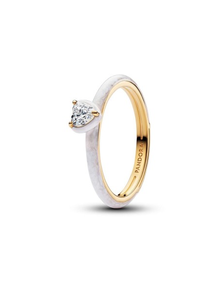 Anillo Corazón White Chakra - Chapado en Oro 14 k | Símbolo de Amor con Esmalte Brillante