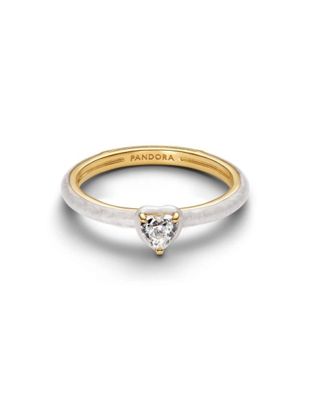 Anillo Corazón White Chakra - Chapado en Oro 14 k | Símbolo de Amor con Esmalte Brillante