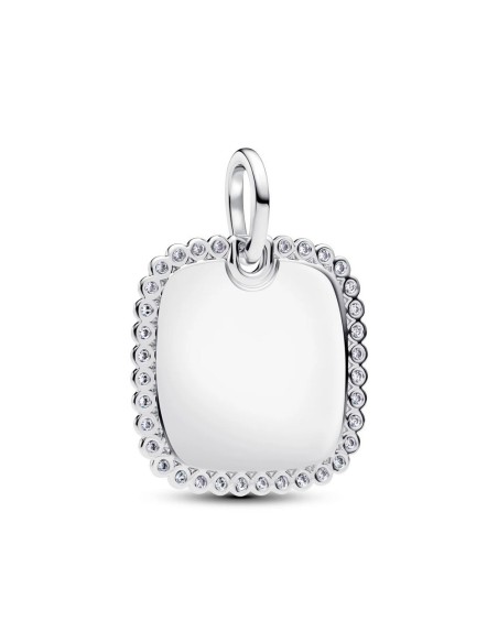 Colgante cuadrado grabable en plata de ley con circonitas – personalizable
