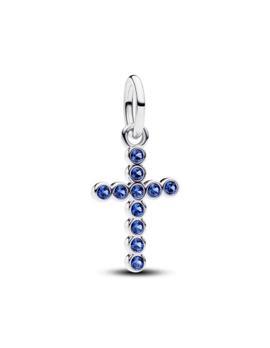 Charm colgante cruz de plata con cristales azules – símbolo de fe y esperanza