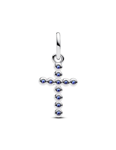 Charm colgante cruz de plata con cristales azules – símbolo de fe y esperanza