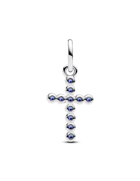 Charm colgante cruz de plata con cristales azules – símbolo de fe y esperanza