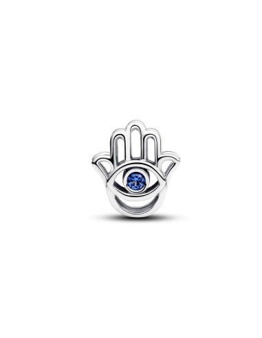Charm Mano de Fátima en plata de ley con cristales azules – símbolo de protección