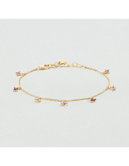 Pulsera de cadena Beloved Rosa / Oro – Plata de ley bañada en oro con flores nano-gem – Ref. 02490154‑315‑TU