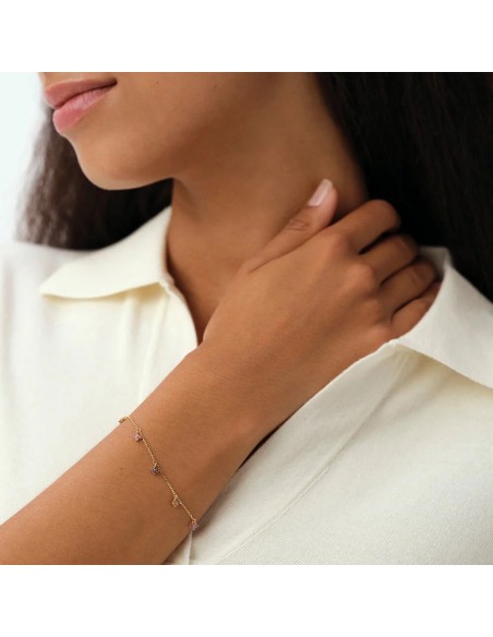 Pulsera de cadena Beloved Rosa / Oro – Plata de ley bañada en oro con flores nano-gem – Ref. 02490154‑315‑TU