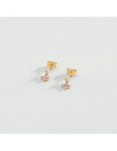 Pendientes cortos BELOVED Rosa / Oro – Set de 2 mini-piercings en plata de ley bañada en oro con circonitas de colores – Ref. 02