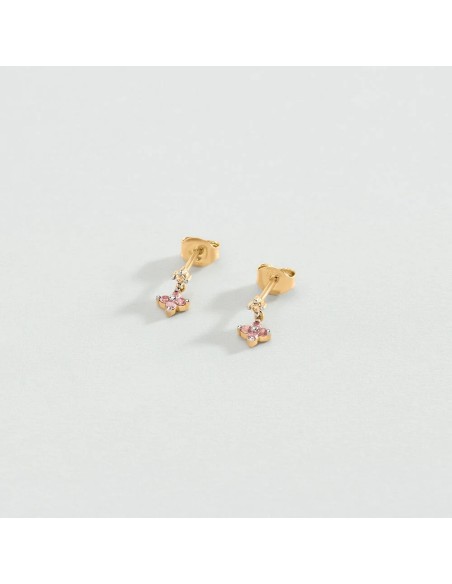 Pendientes cortos BELOVED Rosa / Oro – Set de 2 mini-piercings en plata de ley bañada en oro con circonitas de colores – Ref. 02