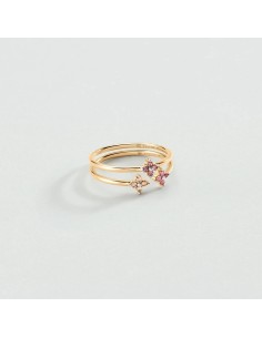 Anillo fino Beloved Rosa / Oro – Set de 2 anillos en plata de ley bañada en oro con flores de circonitas – Ref. 02290070‑315‑54