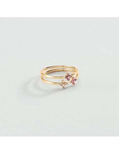 Anillo fino Beloved Rosa / Oro – Set de 2 anillos en plata de ley bañada en oro con flores de circonitas – Ref. 02290070‑315‑54