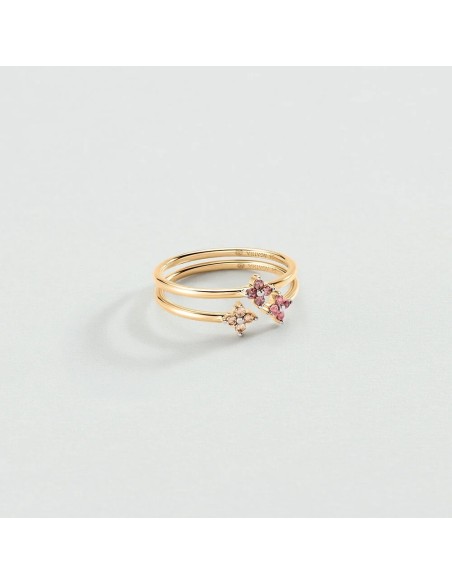 Anillo fino Beloved Rosa / Oro – Set de 2 anillos en plata de ley bañada en oro con flores de circonitas – Ref. 02290070‑315‑54