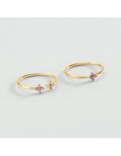 Anillo fino Beloved Rosa / Oro – Set de 2 anillos en plata de ley bañada en oro con flores de circonitas – Ref. 02290070‑315‑54 2