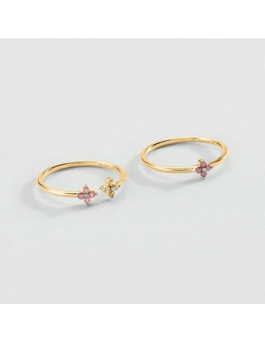 Anillo fino Beloved Rosa / Oro – Set de 2 anillos en plata de ley bañada en oro con flores de circonitas – Ref. 02290070‑315‑54