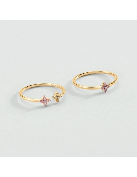 Anillo fino Beloved Rosa / Oro – Set de 2 anillos en plata de ley bañada en oro con flores de circonitas – Ref. 02290070‑315‑54