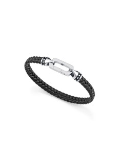 Pulsera Viceroy Fashion de cuero negro trenzado y acero plateado