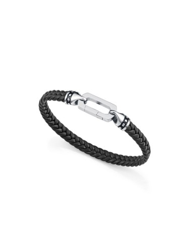 Pulsera Viceroy Fashion de cuero negro trenzado y acero plateado