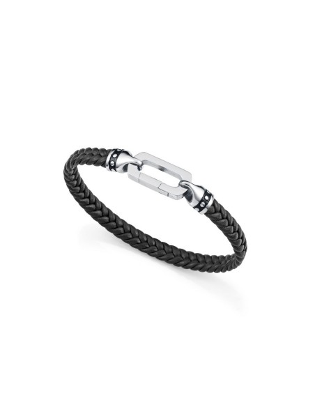 Pulsera Viceroy Fashion de cuero negro trenzado y acero plateado
