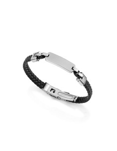 Pulsera Viceroy Fashion de cuero negro trenzado y acero con placa