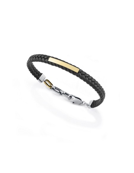 Pulsera Viceroy Fashion de cuero negro trenzado con placa dorada