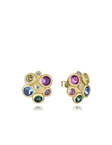 Pendientes botón Viceroy dorados con circonitas multicolor – Plata 925 y diseño divertido