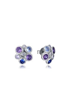 Pendientes botón Viceroy de plata con circonitas azules y violetas – Diseño fresco y juvenil
