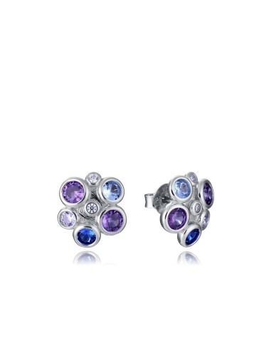 Pendientes botón Viceroy de plata con circonitas azules y violetas – Diseño fresco y juvenil