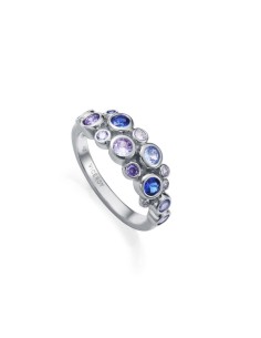 Anillo Viceroy de plata con circonitas azules y violetas – Diseño burbuja en tonos fríos