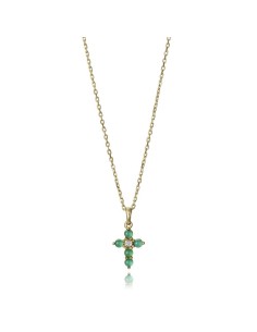 Collar en plata de ley con baño de oro y piedras verdes — Viceroy 2361C100‑42, cruz elegante