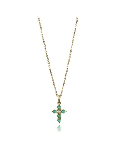 Collar en plata de ley con baño de oro y piedras verdes — Viceroy 2361C100‑42, cruz elegante