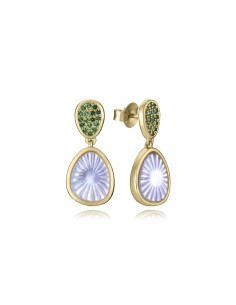 Pendientes colgantes plata de ley baño oro con circonitas verdes y madreperla — Viceroy 2364E100‑92