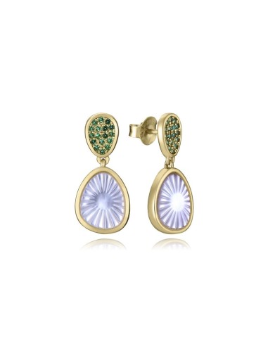 Pendientes colgantes plata de ley baño oro con circonitas verdes y madreperla — Viceroy 2364E100‑92