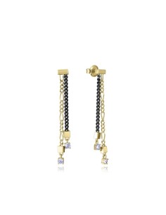 Pendientes largos plata baño oro con IP negro y circonitas — Viceroy 13249E100‑35