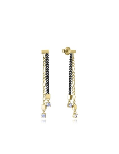 Pendientes largos plata baño oro con IP negro y circonitas — Viceroy 13249E100‑35