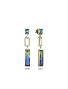 Pendientes largos de acero dorado con cristales azul‑verde — Viceroy 14324E01012
