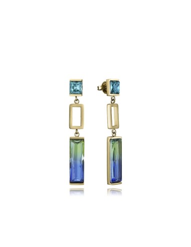 Pendientes largos de acero dorado con cristales azul‑verde — Viceroy 14324E01012