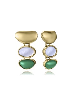 Pendientes colgantes IP dorado con madreperla y piedra verde — Viceroy 14348E01019