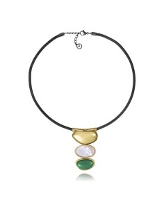 Collar acero IP‑negro y dorado con madreperla y piedra verde — Viceroy 14348C01019