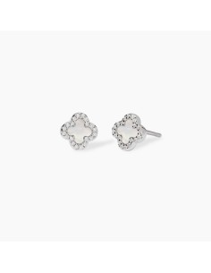 Pendientes trébol en plata rodiada con nácar y circonitas ✨