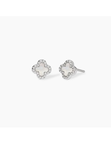 Pendientes trébol en plata rodiada con nácar y circonitas ✨
