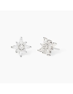 Pendientes flor de plata rodiada con circonitas