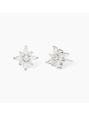Pendientes flor de plata rodiada con circonitas