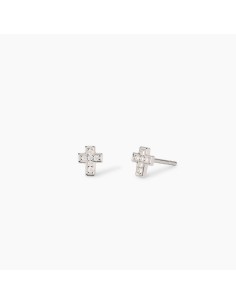 Pendientes cruz de plata rodiada con circonitas