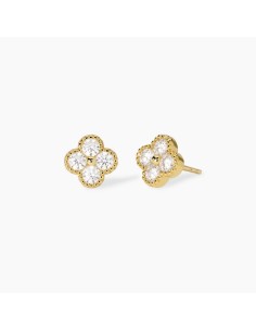 Pendientes flor en plata de ley 925 chapada en oro con circonitas