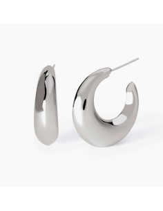Pendientes aro curvado de plata rodiada ✨ | Diseño minimalista con volumen