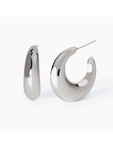 Pendientes aro curvado de plata rodiada ✨ | Diseño minimalista con volumen