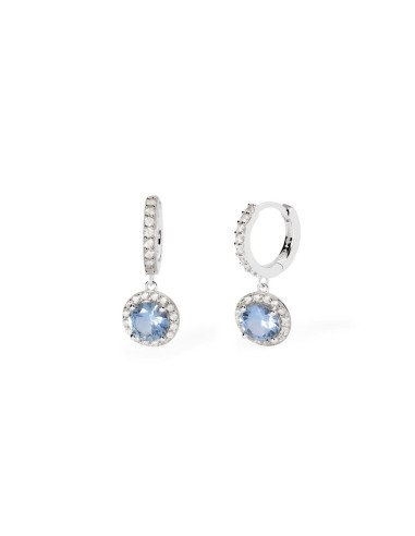 Pendientes colgantes de plata rodiada con circonita azul y pavé de circonitas
