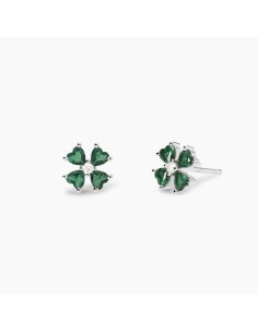 Pendientes flor con circonitas verdes en plata rodiada