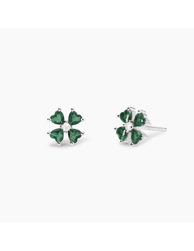 Pendientes flor con circonitas verdes en plata rodiada