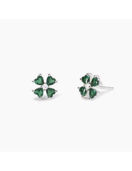 Pendientes flor con circonitas verdes en plata rodiada
